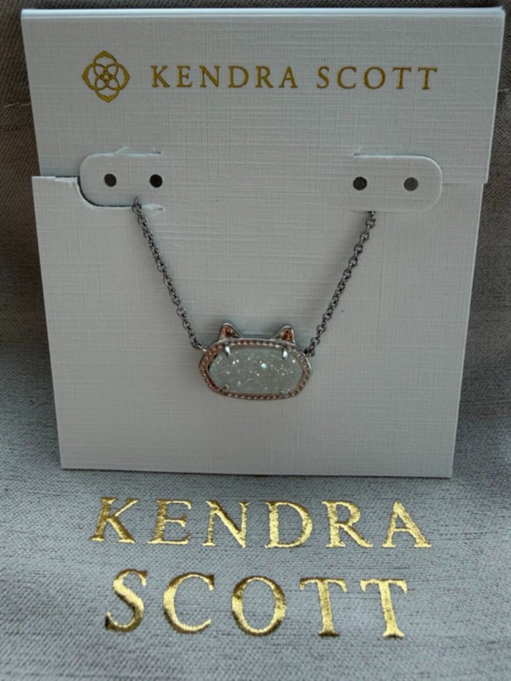 Kendra Scott Elisa Cat Pendant Necklace with White Crystal Cluster